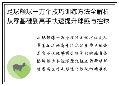 足球颠球一万个技巧训练方法全解析从零基础到高手快速提升球感与控球能力 足球颠球一万个技巧训练方法全解析从零基础到高手快速提升球感与控球能力